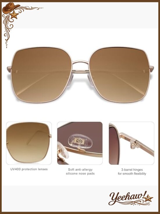 Oversized Square Metal Frame Sunglasses UV Protection Unisex